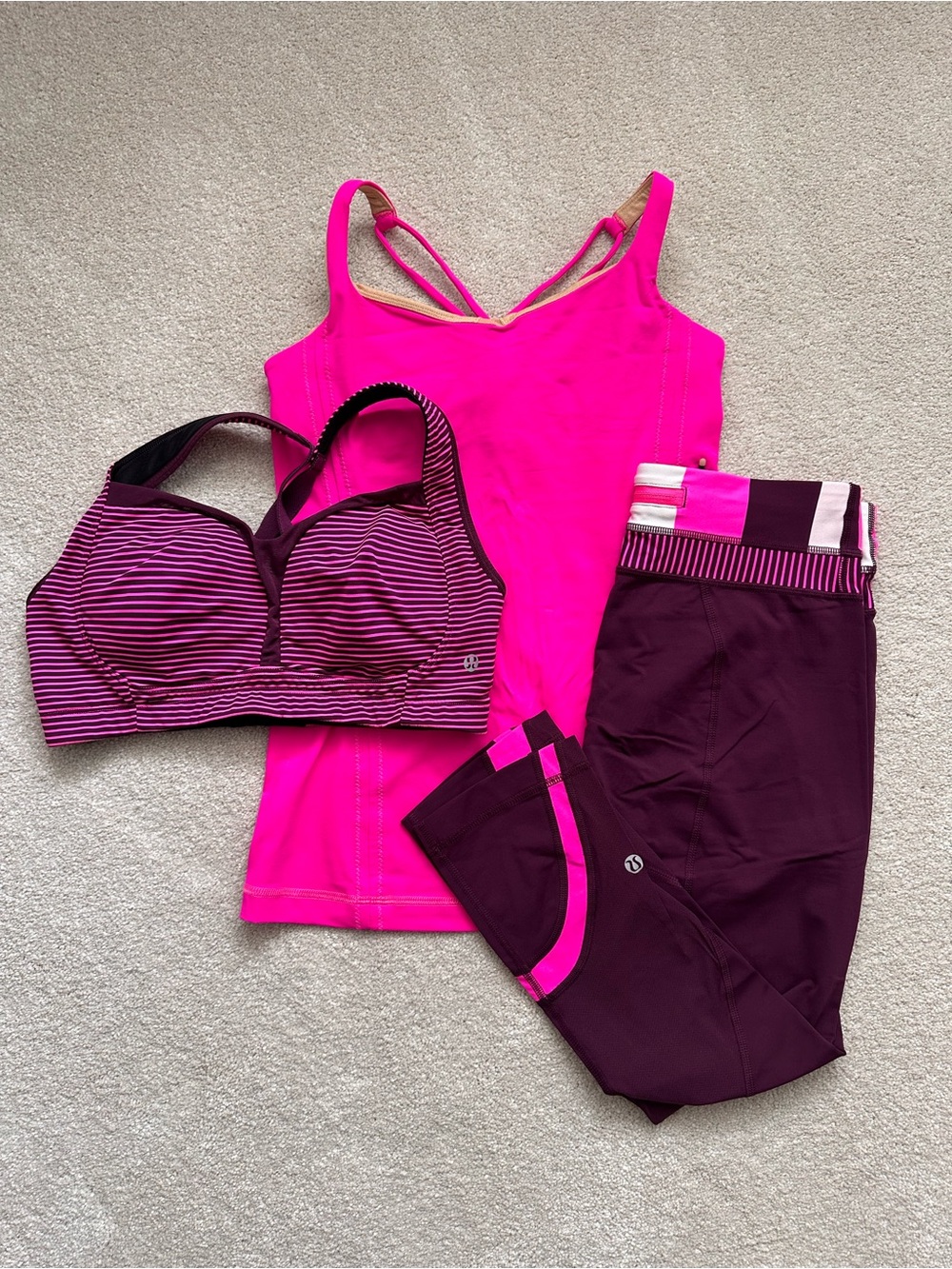 Lululemon Pink and Plum Three-Piece Coordinating Set!!!  EUC